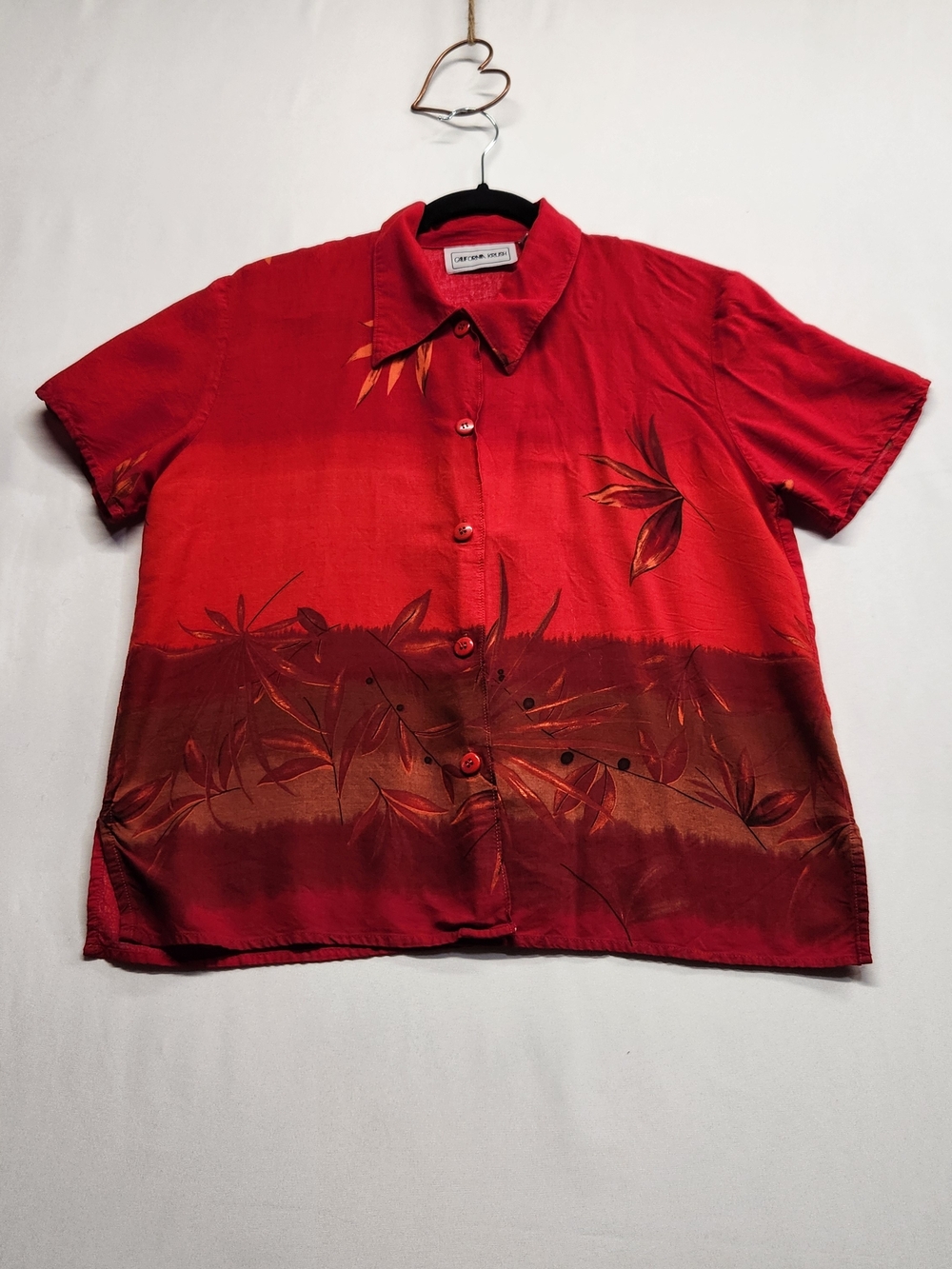 ⭐️Vintage California Krush Ombre Rayon Hawaiian Camp Shirt Red Botanical Size M